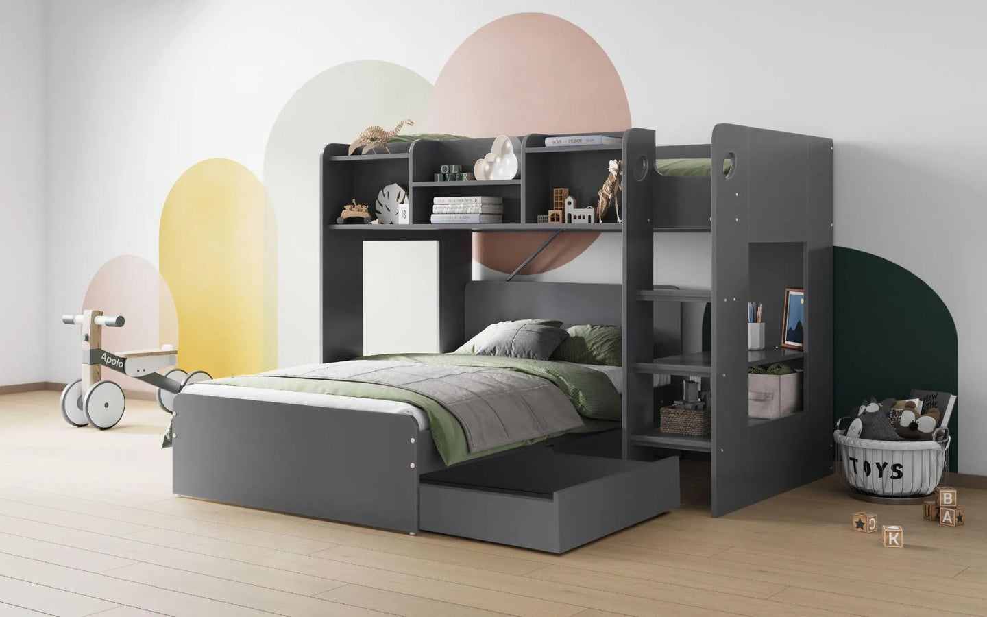 Wizard L Shaped Triple Bunk Bed with Shelves